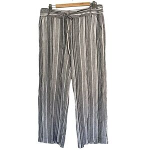 Talbots 14P Linen Cotton Blend Striped Pants Straight Leg Gray White Coastal